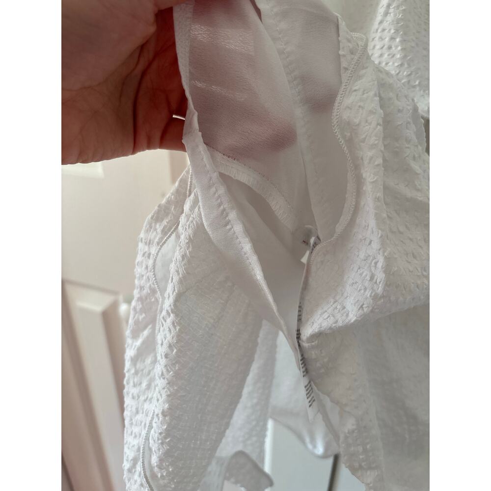 PrettyLittleThing White Textured Tiered Mini Dress Puff Sleeve Women’s US 4 XS - Picture 7 of 8